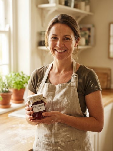 A local maker holding homemade jam